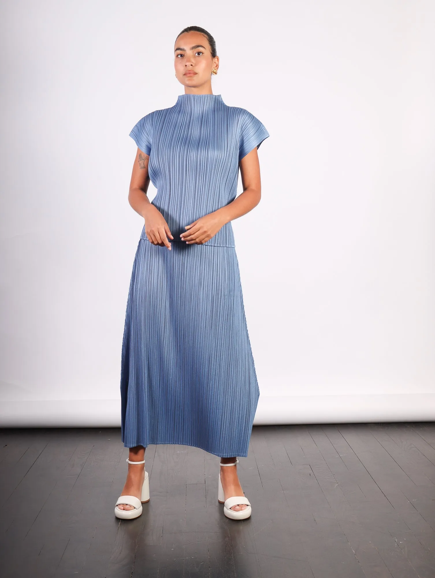 Pleats Please Issey Miyake Monthly Colors June Skirt in Steel Blue by Pleats Please Issey Miyake