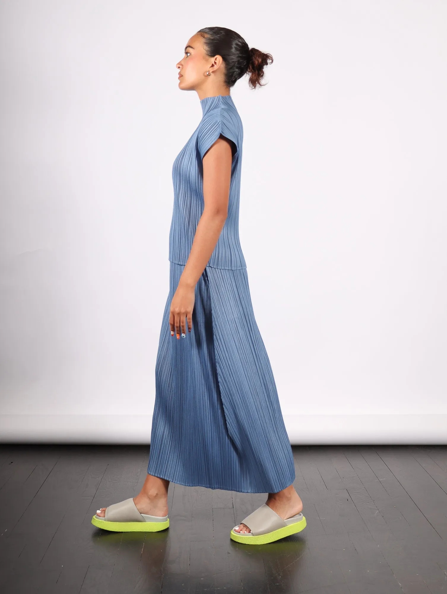 Pleats Please Issey Miyake Monthly Colors June Skirt in Steel Blue by Pleats Please Issey Miyake