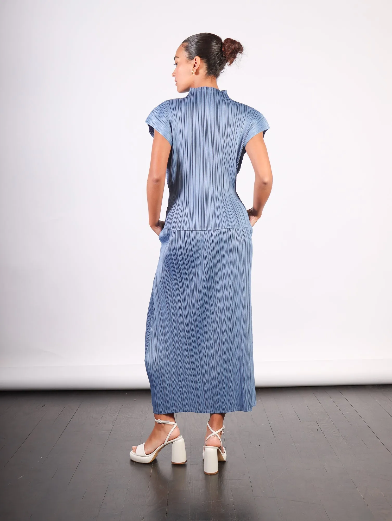 Pleats Please Issey Miyake Monthly Colors June Skirt in Steel Blue by Pleats Please Issey Miyake