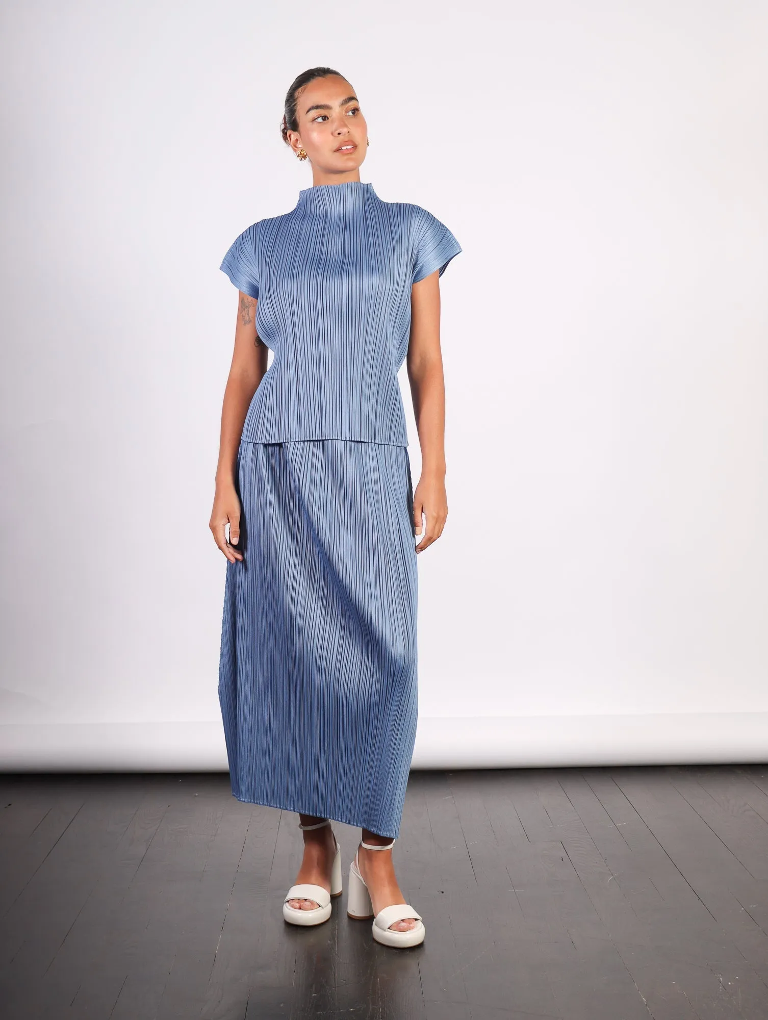 Pleats Please Issey Miyake Monthly Colors June Skirt in Steel Blue by Pleats Please Issey Miyake