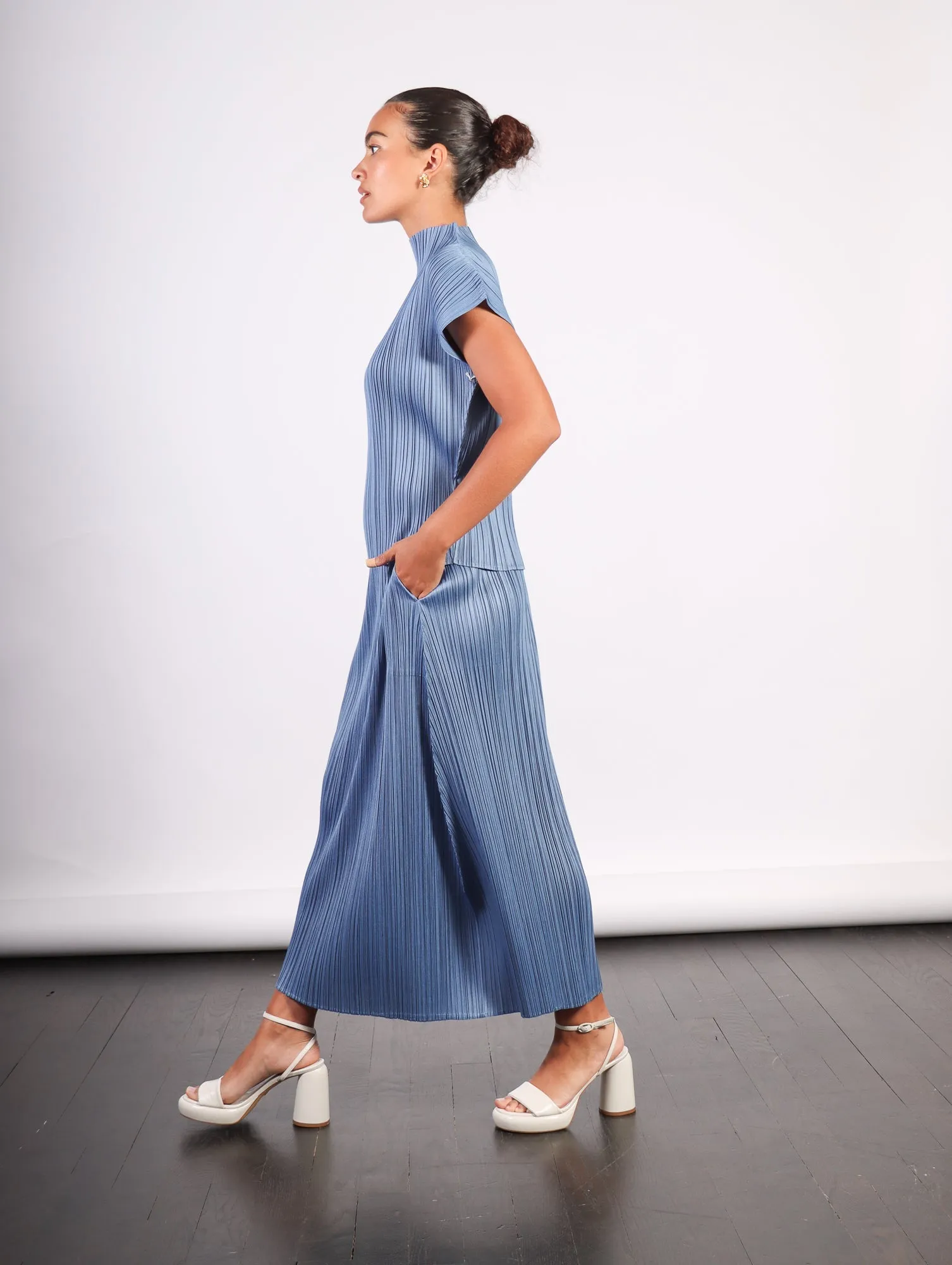 Pleats Please Issey Miyake Monthly Colors June Skirt in Steel Blue by Pleats Please Issey Miyake