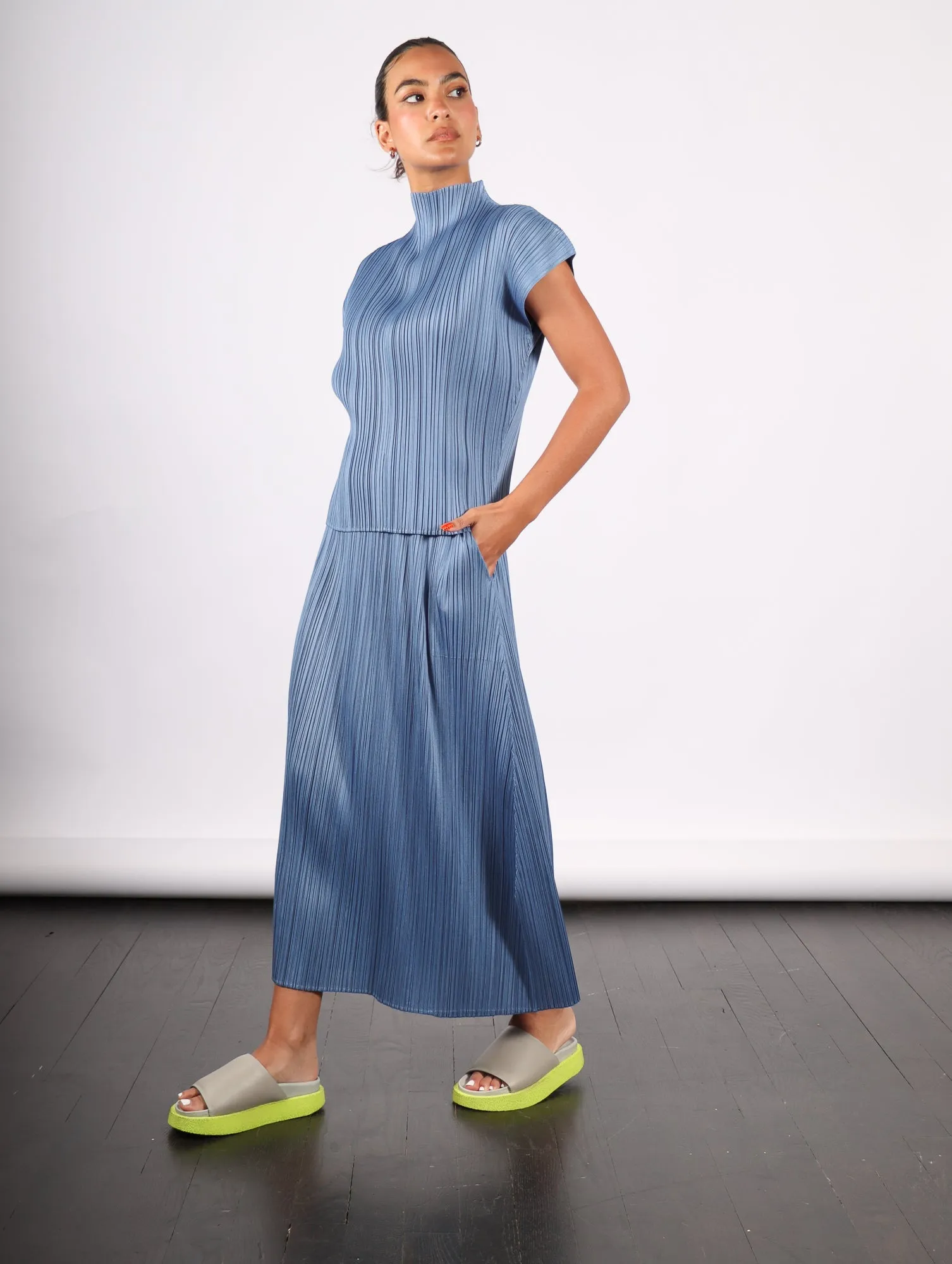 Pleats Please Issey Miyake Monthly Colors June Skirt in Steel Blue by Pleats Please Issey Miyake