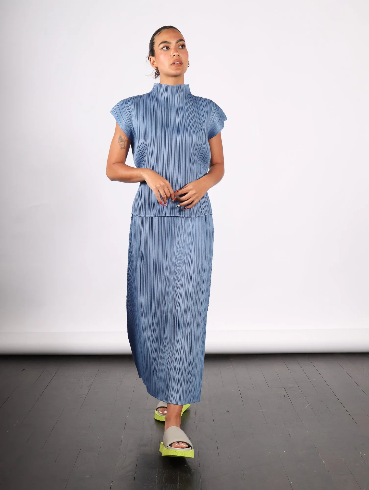 Pleats Please Issey Miyake Monthly Colors June Top in Steel Blue by Pleats Please Issey Miyake