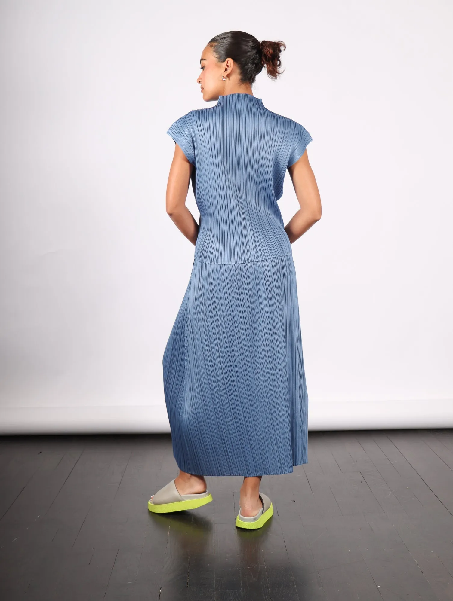 Pleats Please Issey Miyake Monthly Colors June Top in Steel Blue by Pleats Please Issey Miyake