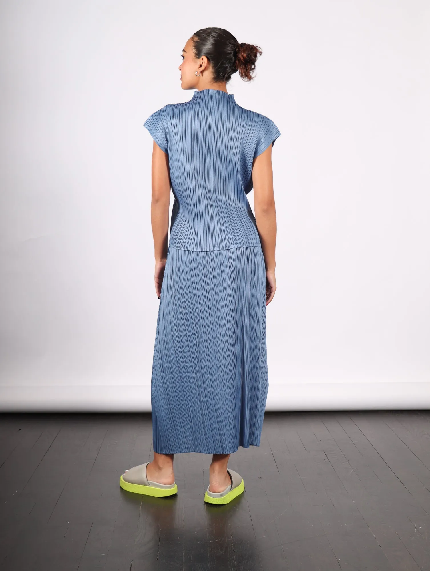 Pleats Please Issey Miyake Monthly Colors June Top in Steel Blue by Pleats Please Issey Miyake