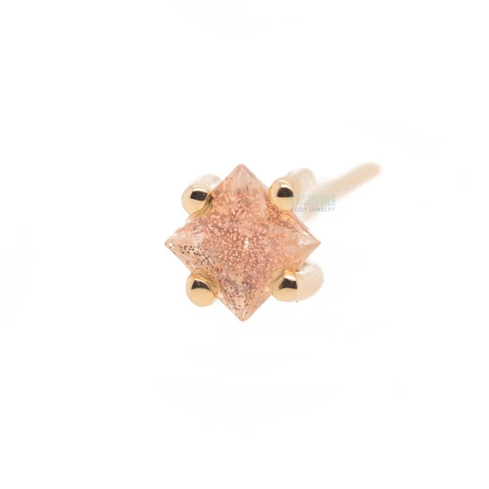 Prong-Set Princess-Cut Oregon Sunstone on Axis Nostril Screw in Gold