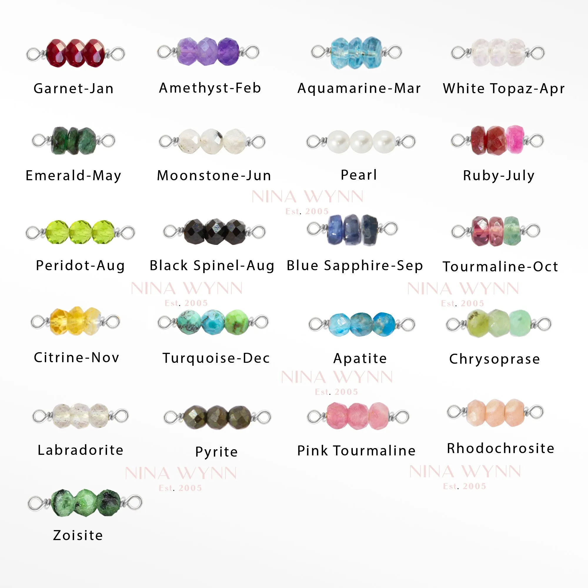 Rock Candy Natural Gemstone 14k White Gold Connectors Pack of 12 colors for Permanent Jewelry