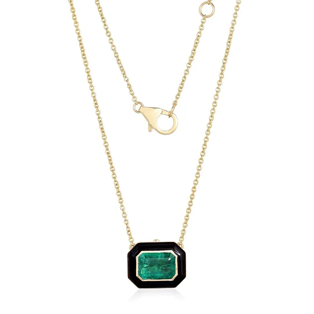 SASHA BLACK ENAMEL /EMERALD NECKLACE