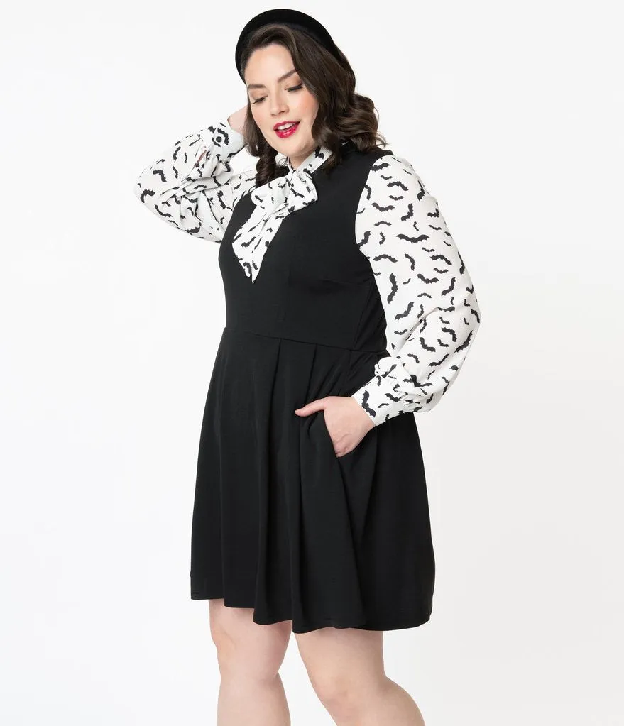 Smak Parlour Black & Bat Print She.E.O. Fit & Flare Dress