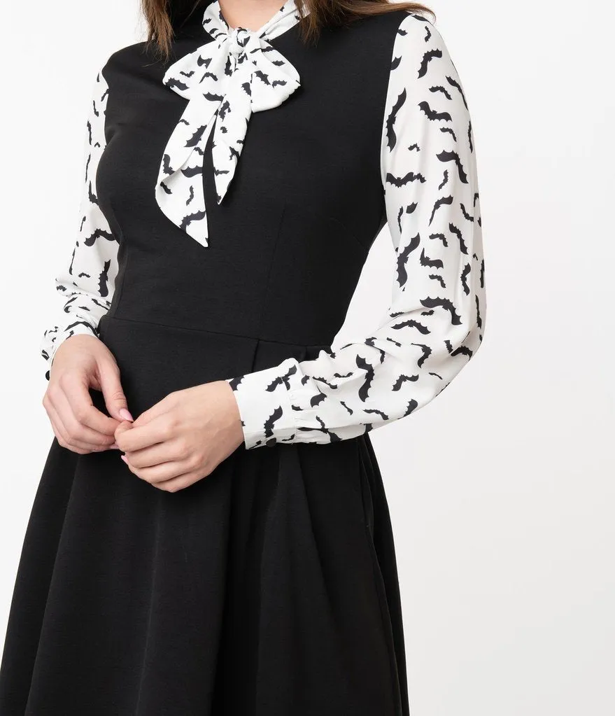 Smak Parlour Black & Bat Print She.E.O. Fit & Flare Dress