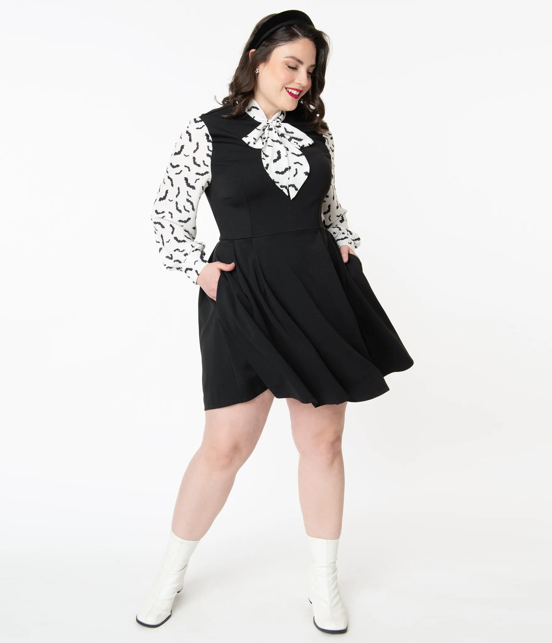 Smak Parlour Black & Bat Print She.E.O. Fit & Flare Dress