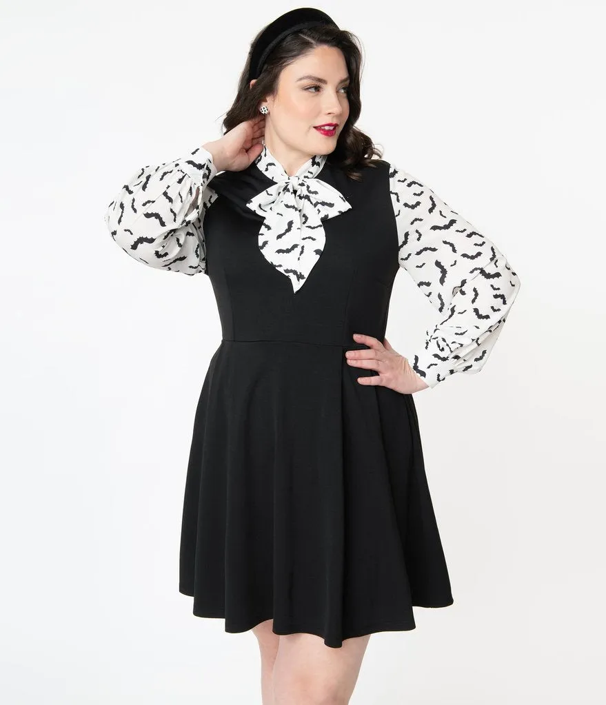 Smak Parlour Black & Bat Print She.E.O. Fit & Flare Dress