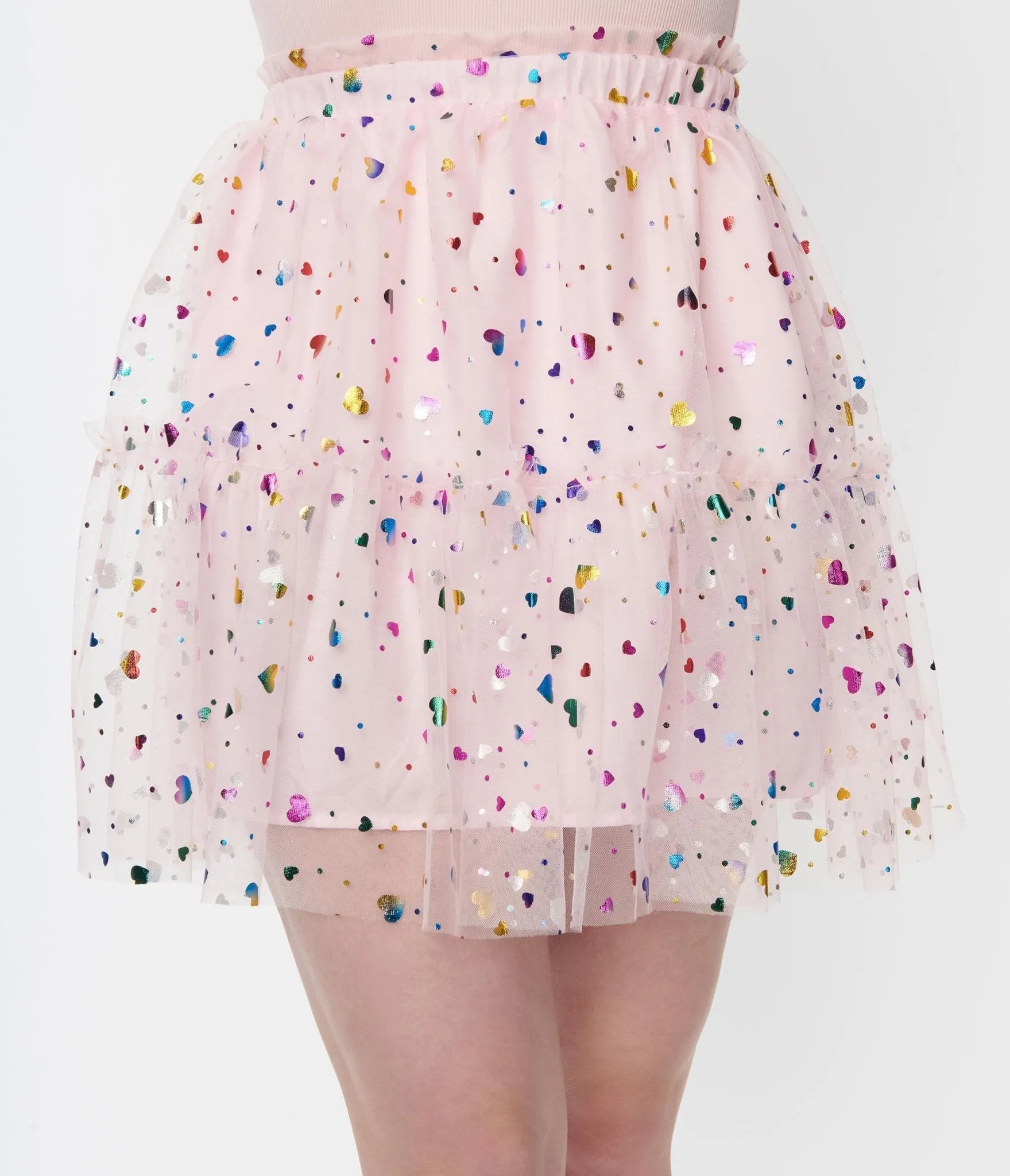 Smak Parlour Pink Confetti Heart Tulle Mini Skirt