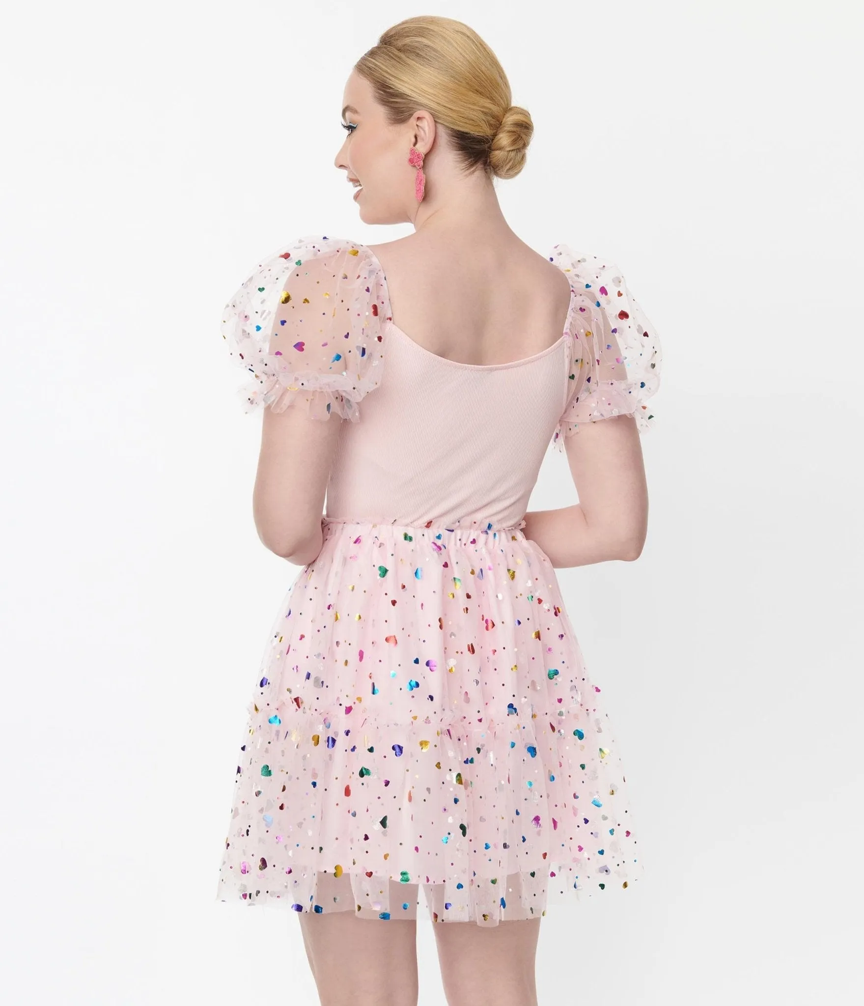 Smak Parlour Pink Confetti Heart Tulle Mini Skirt