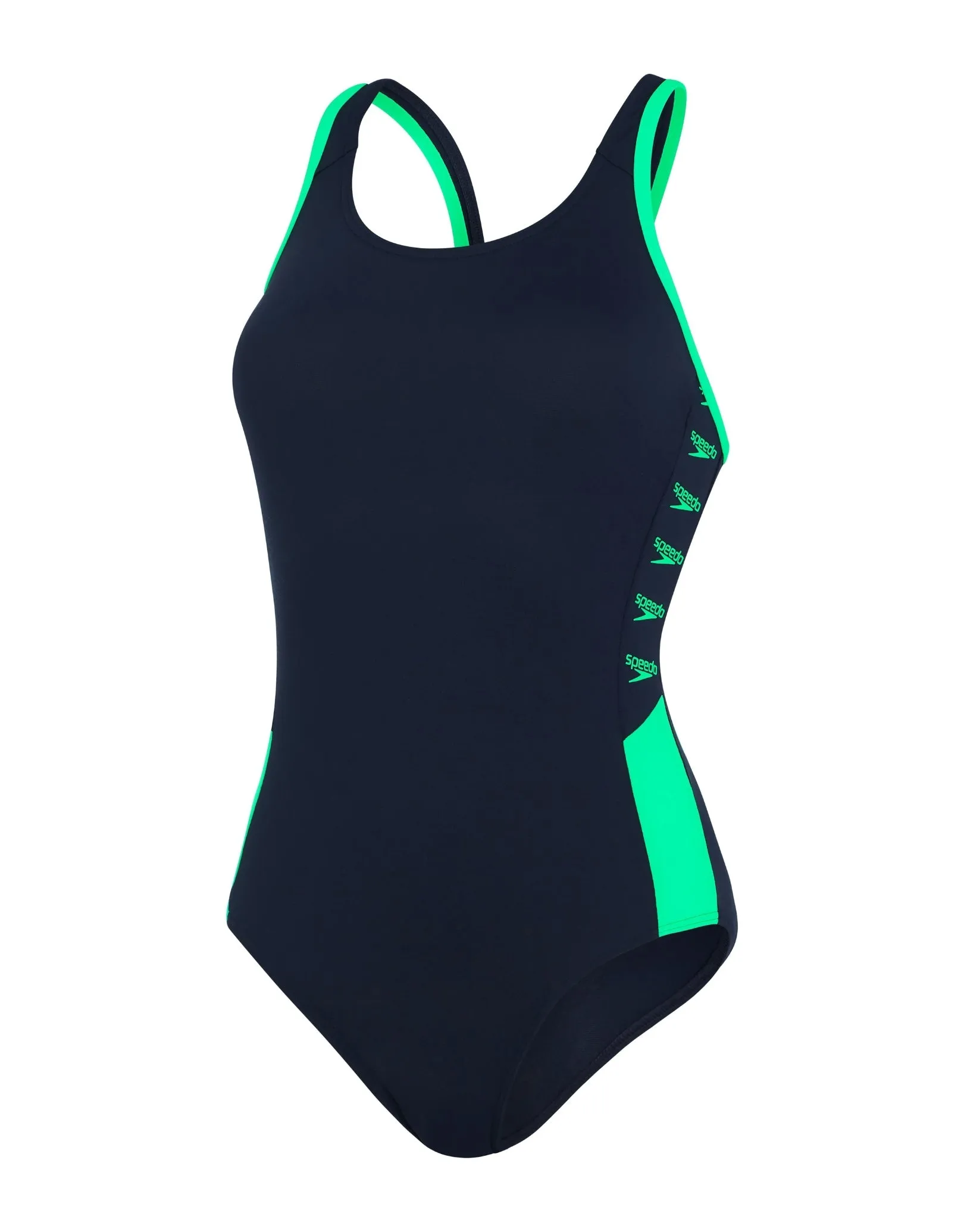 Speedo Boom Logo Splice Muscleback Swimsuit - Navy/Green