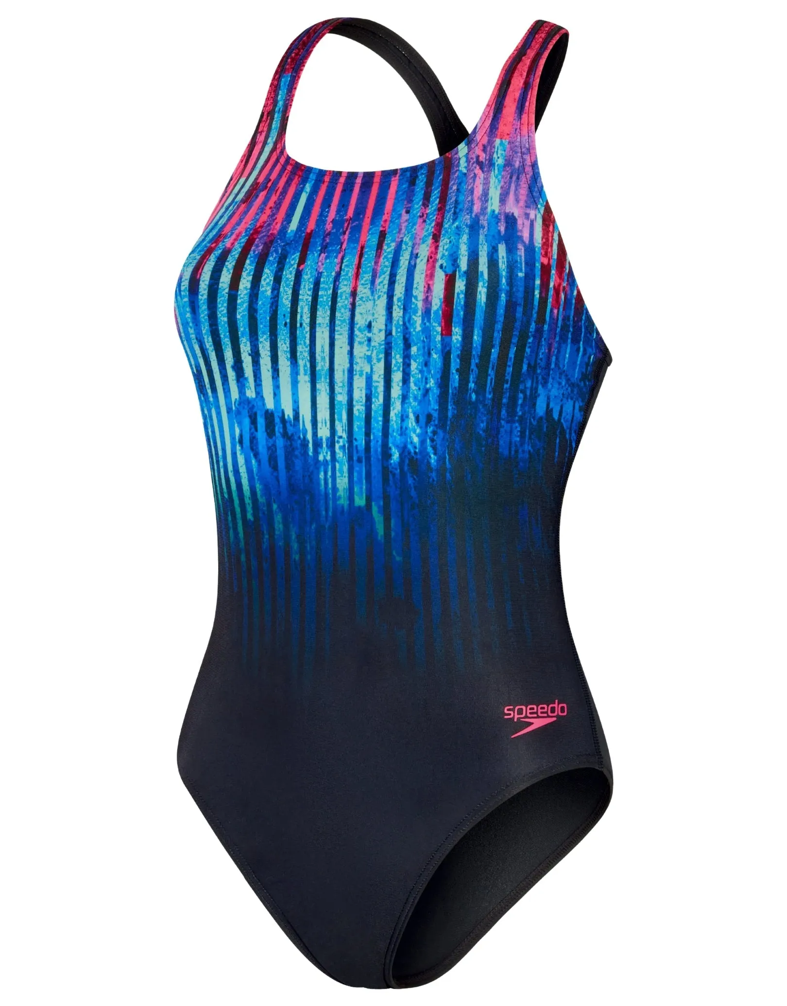 Speedo Digital Placement Print Medalist Swimsuit - Navy/Pink