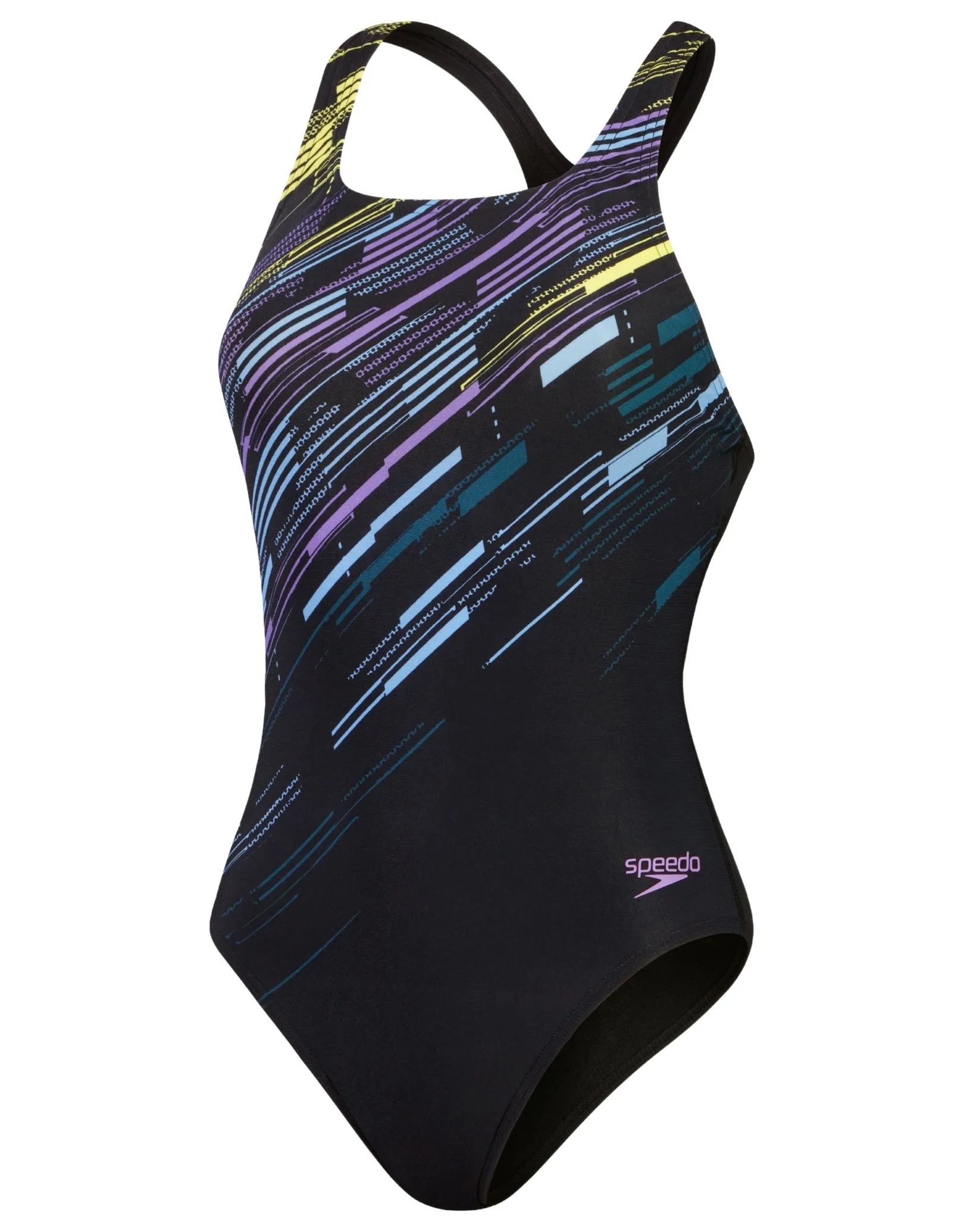 Speedo Digital Printed Medalist Swimsuit - Black/Purple