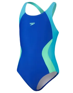 Speedo Girls Colourblock Spiritback Swimsuit - Blue/Green