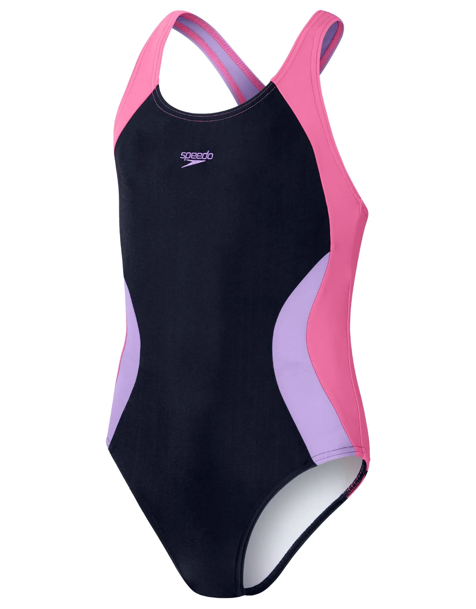 Speedo Girls Colourblock Spiritback Swimsuit - Navy/Purple