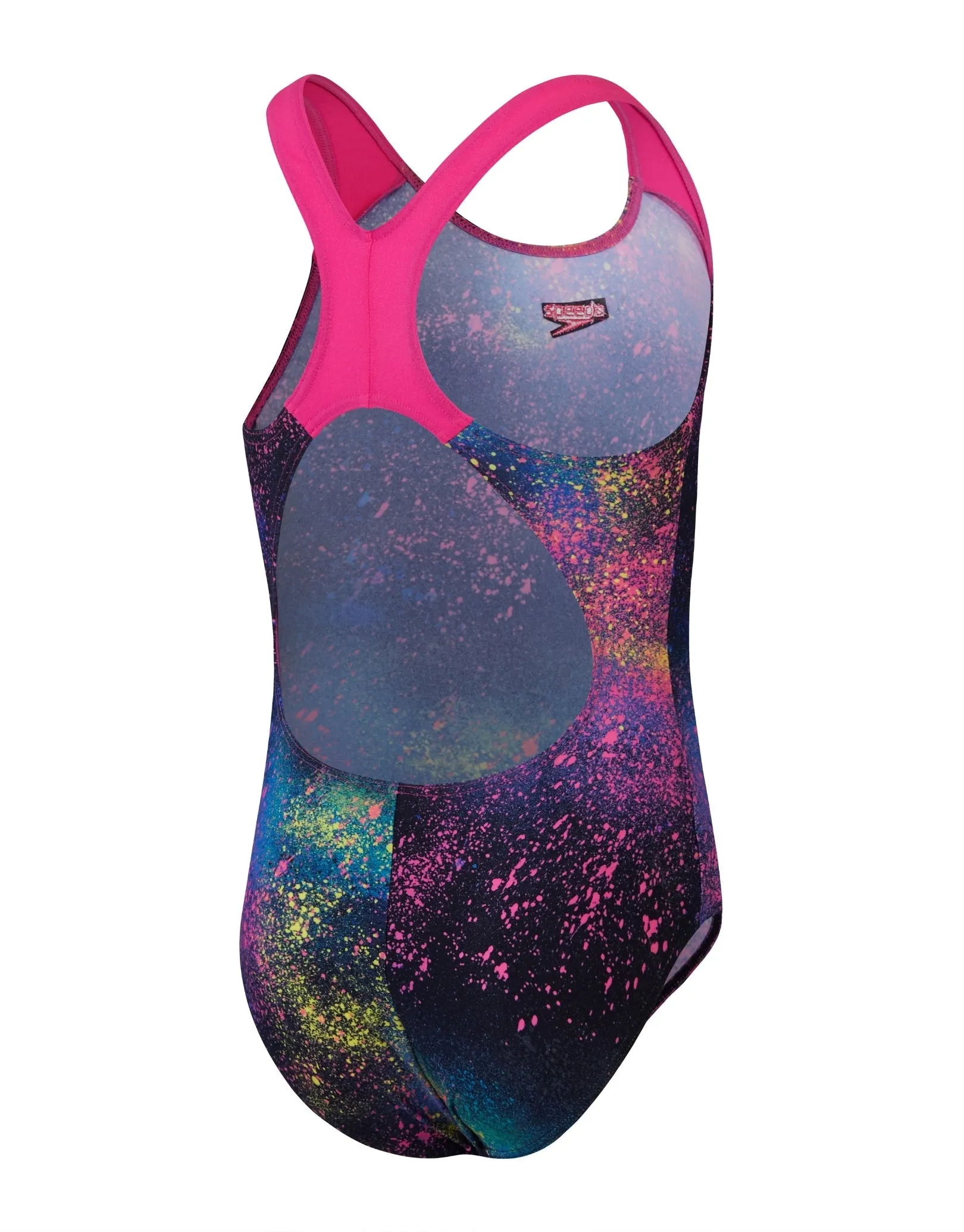 Speedo Girls Digital Allover Splashback Swimsuit - Black/Pink