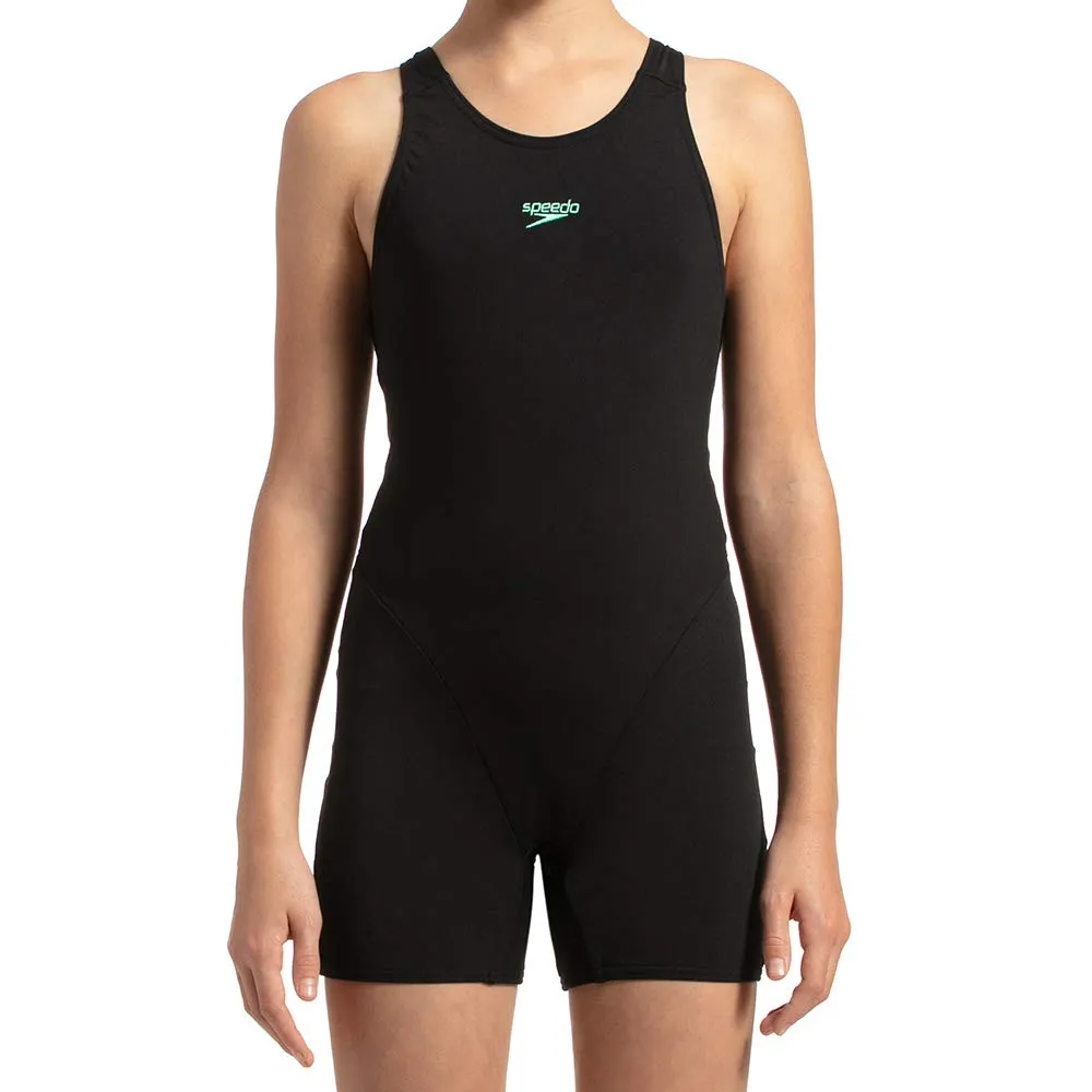 Speedo Girl's Essential Endurance+ Legsuit (Black/Green Glow)