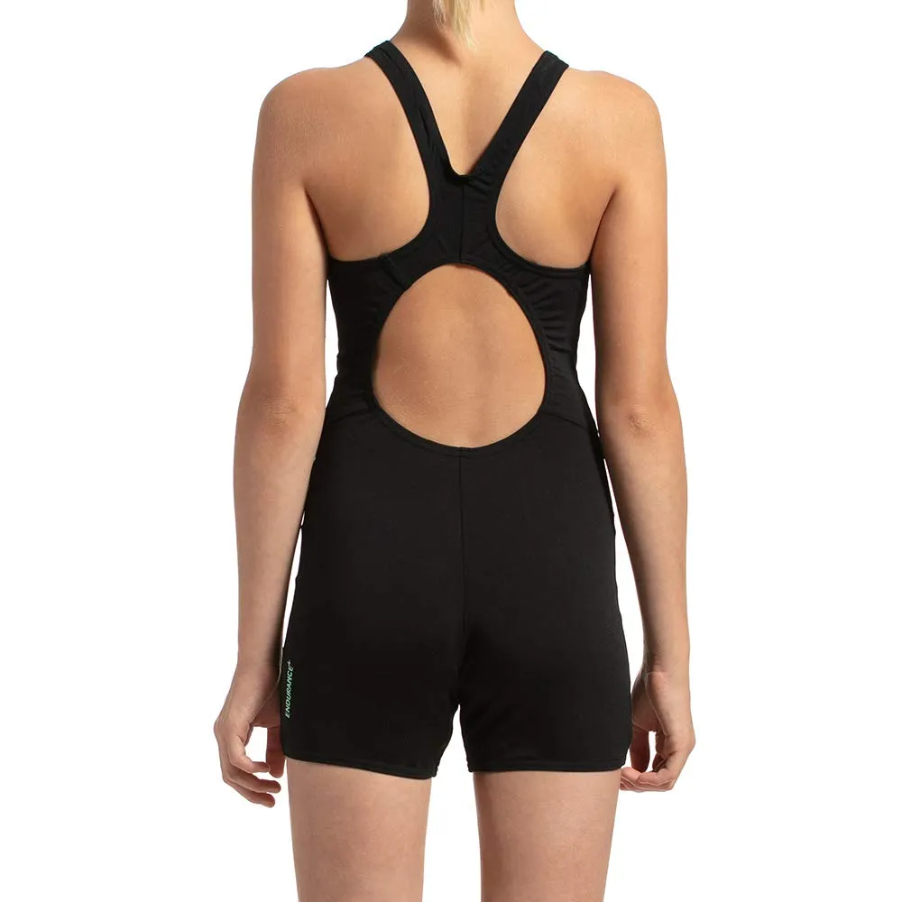 Speedo Girl's Essential Endurance+ Legsuit (Black/Green Glow)