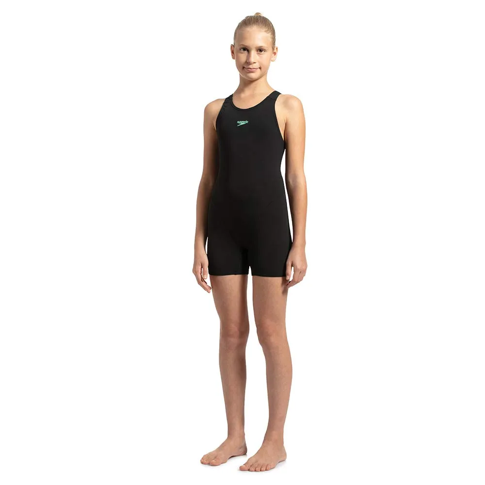 Speedo Girl's Essential Endurance+ Legsuit (Black/Green Glow)