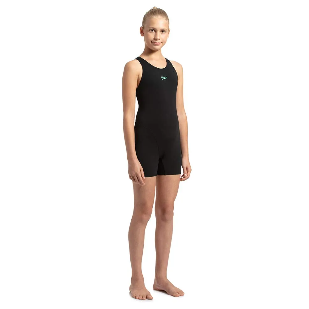 Speedo Girl's Essential Endurance+ Legsuit (Black/Green Glow)