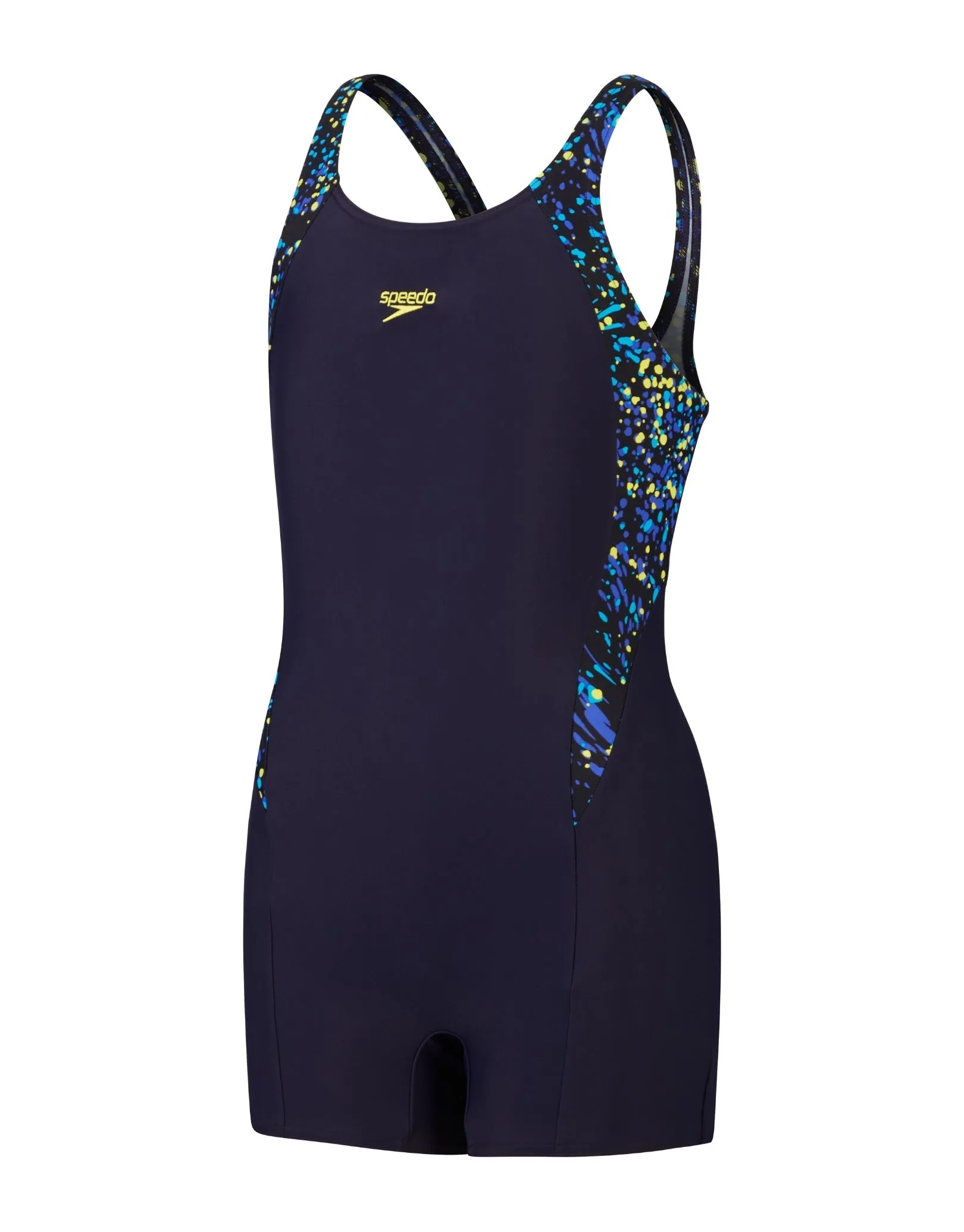 Speedo Girls Print Panel Legsuit - Black/Blue