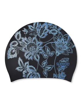 Speedo Long Hair Printed Swim Cap - Multi/Black