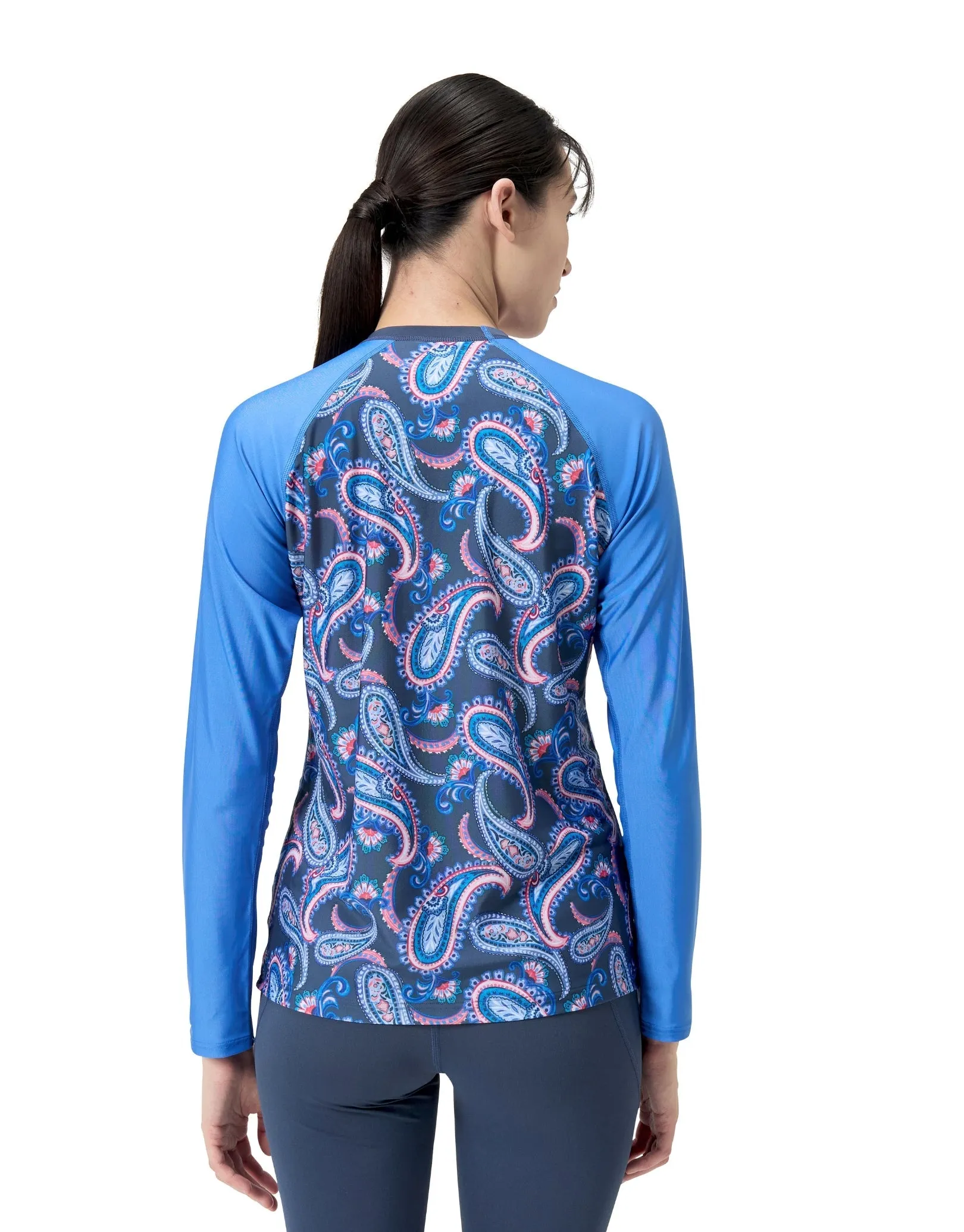 Speedo Long Sleeve Panel Printed Swim Tee - Blue/Pink