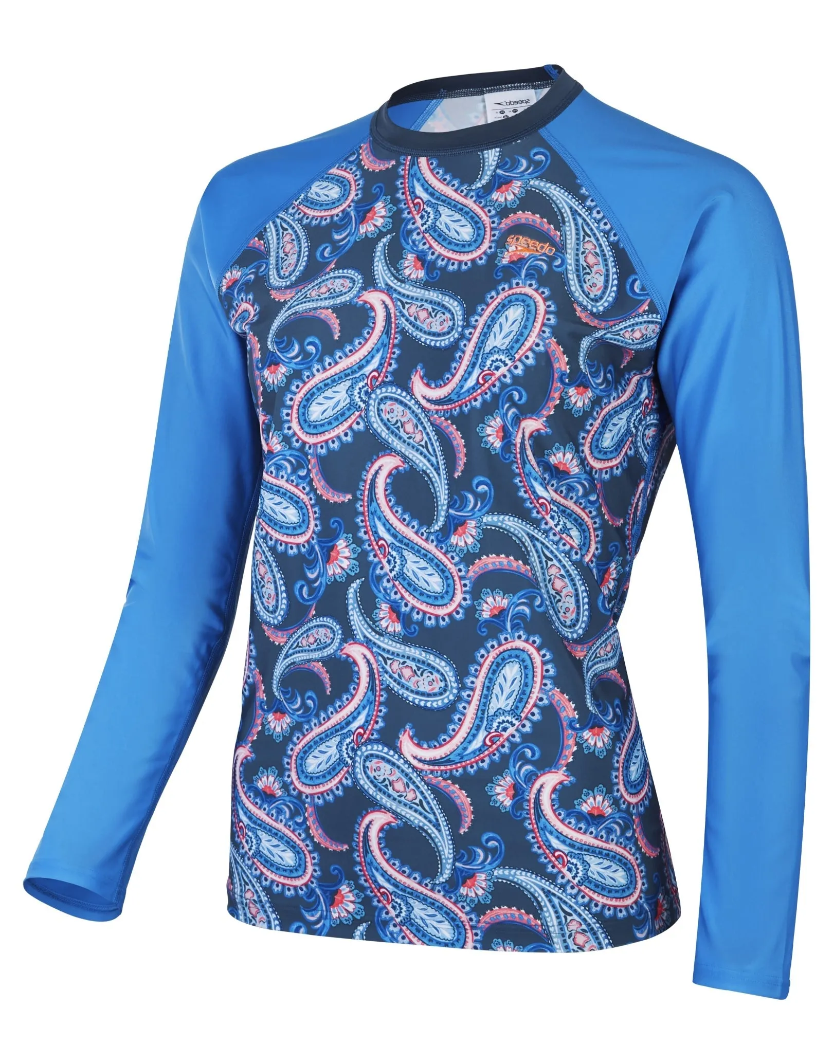 Speedo Long Sleeve Panel Printed Swim Tee - Blue/Pink