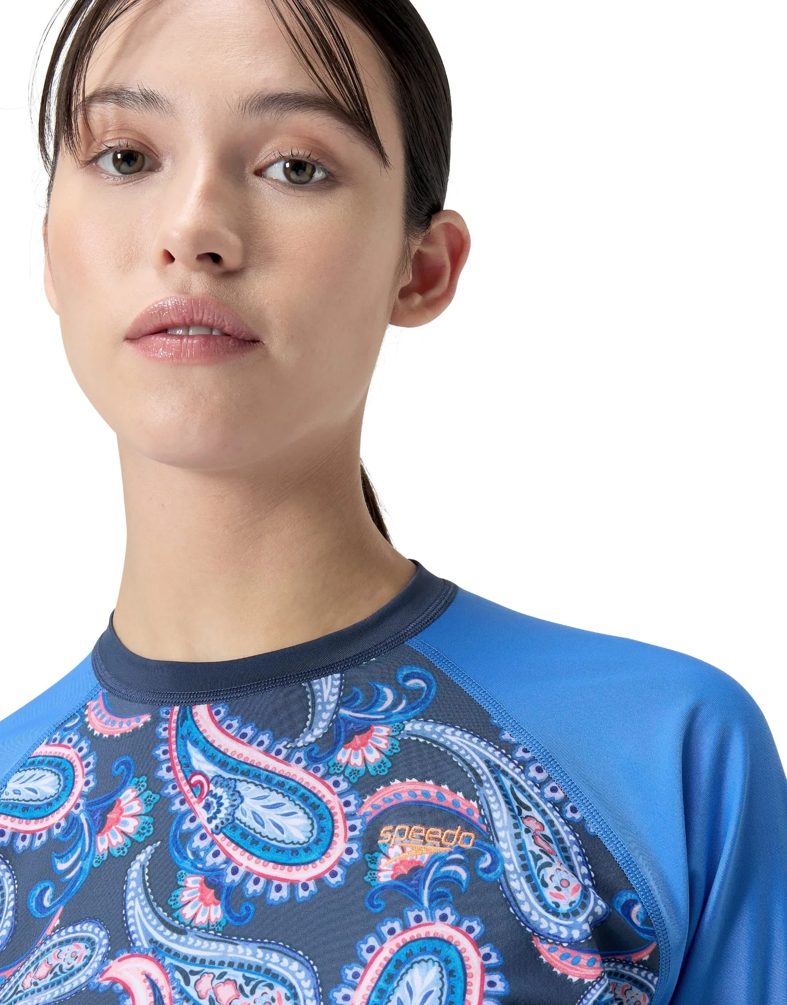 Speedo Long Sleeve Panel Printed Swim Tee - Blue/Pink