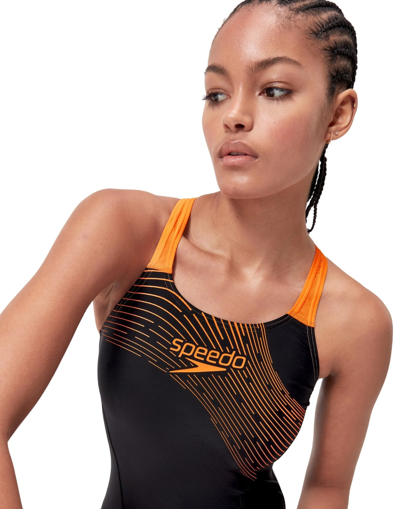 Speedo Medley Logo Medalist Swimsuit - Black/Orange