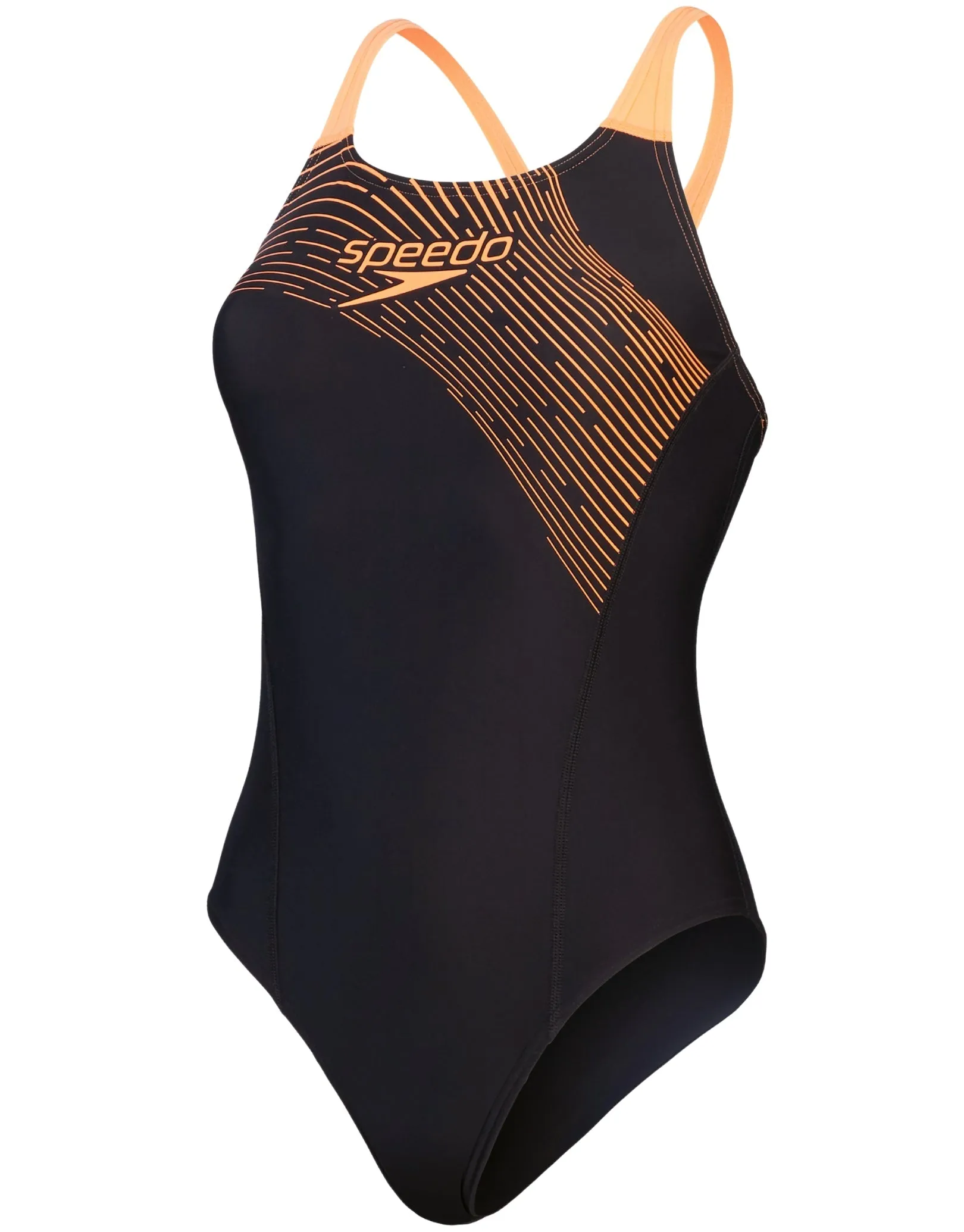 Speedo Medley Logo Medalist Swimsuit - Black/Orange