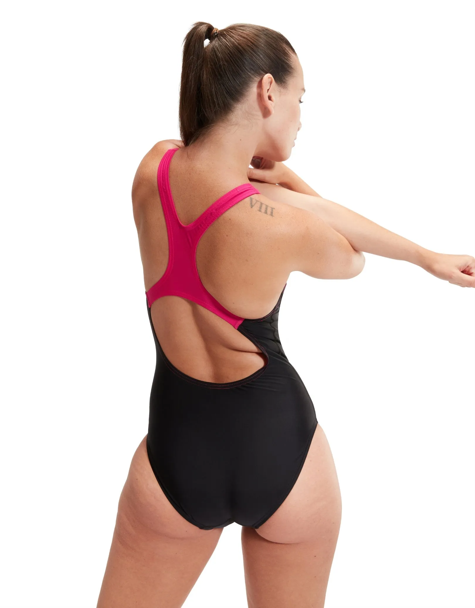 Speedo Medley Logo Medalist Swimsuit - Black/Pink