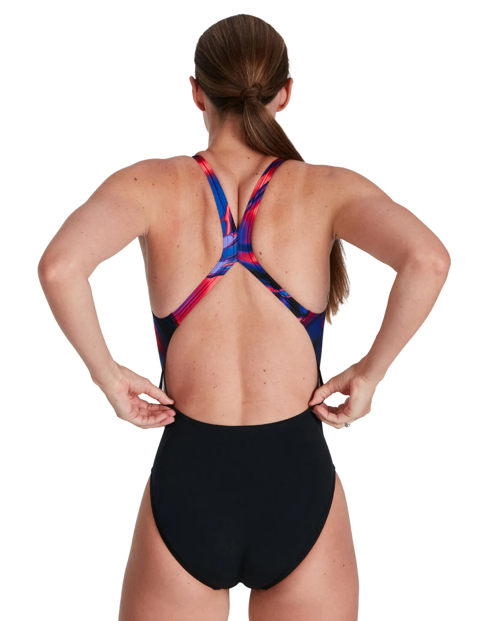 Speedo Placement Powerback Swimsuit - Black/Red