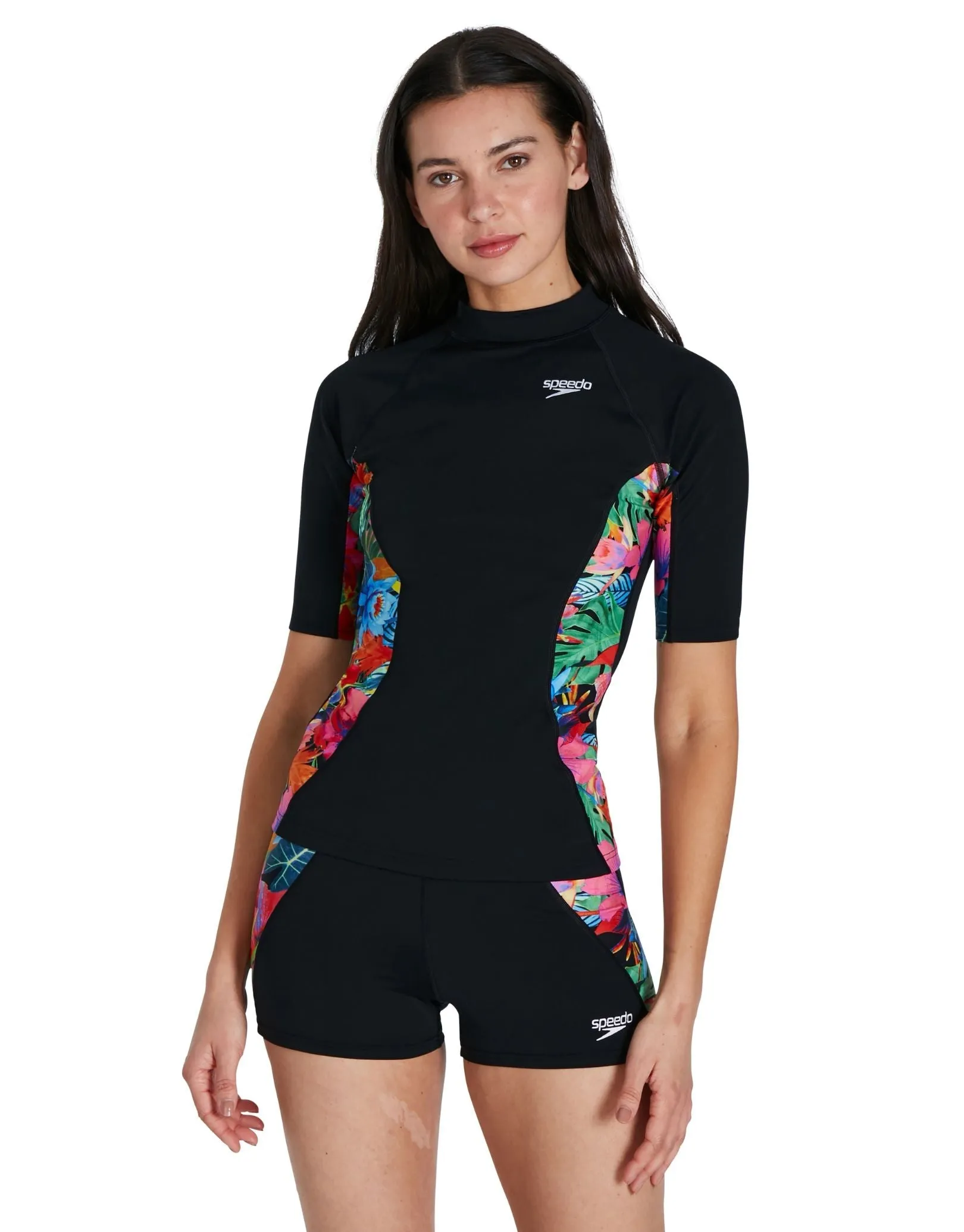 Speedo Printed Short Sleeved Rash Top - Black/Pink