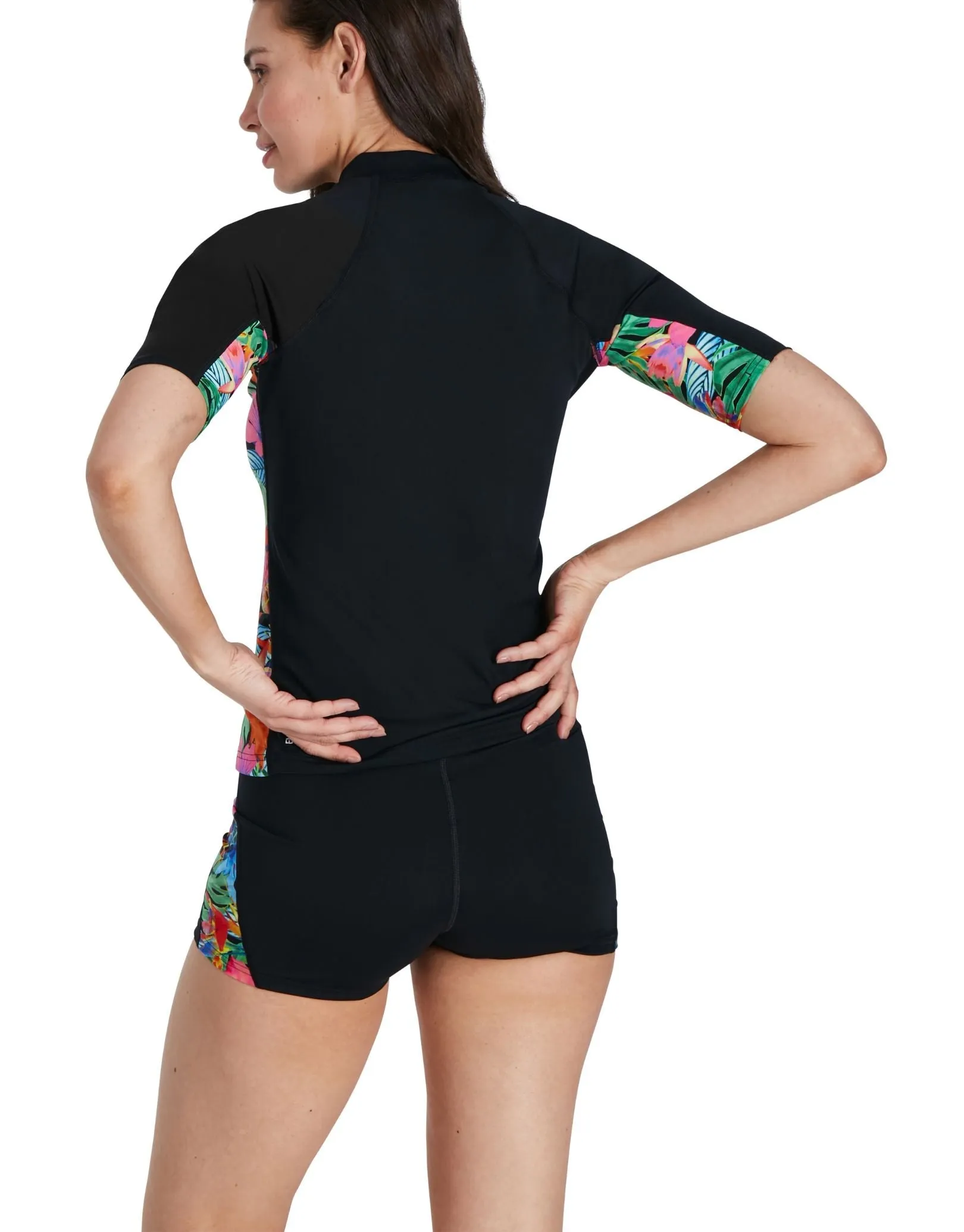 Speedo Printed Short Sleeved Rash Top - Black/Pink