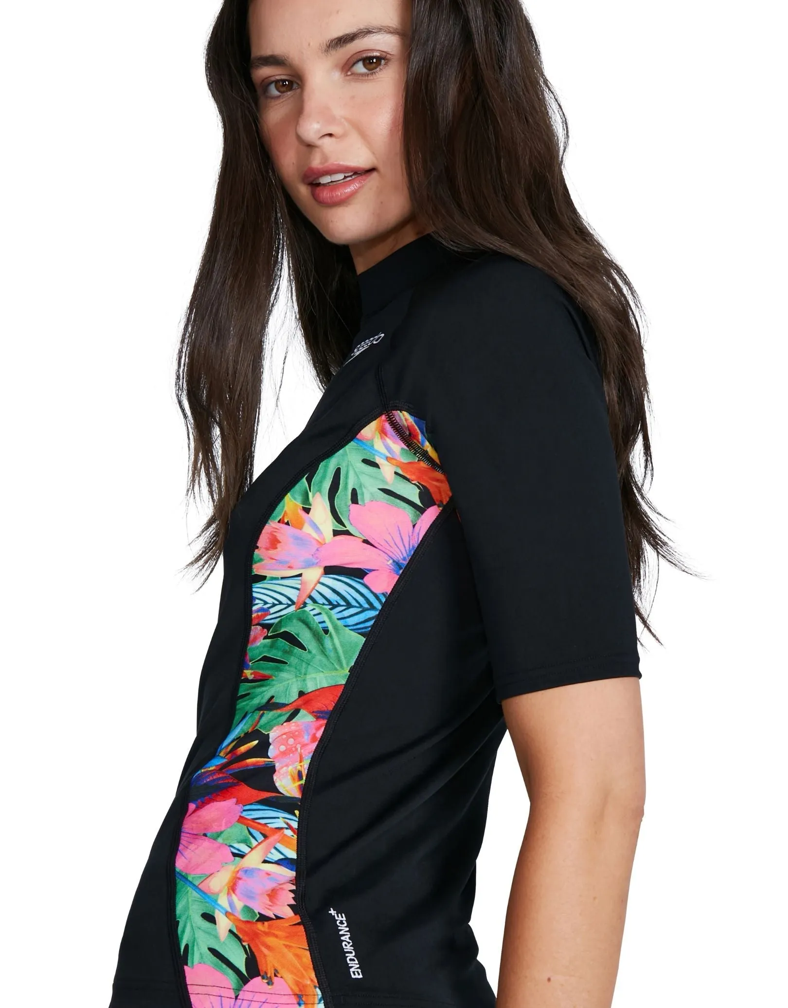 Speedo Printed Short Sleeved Rash Top - Black/Pink