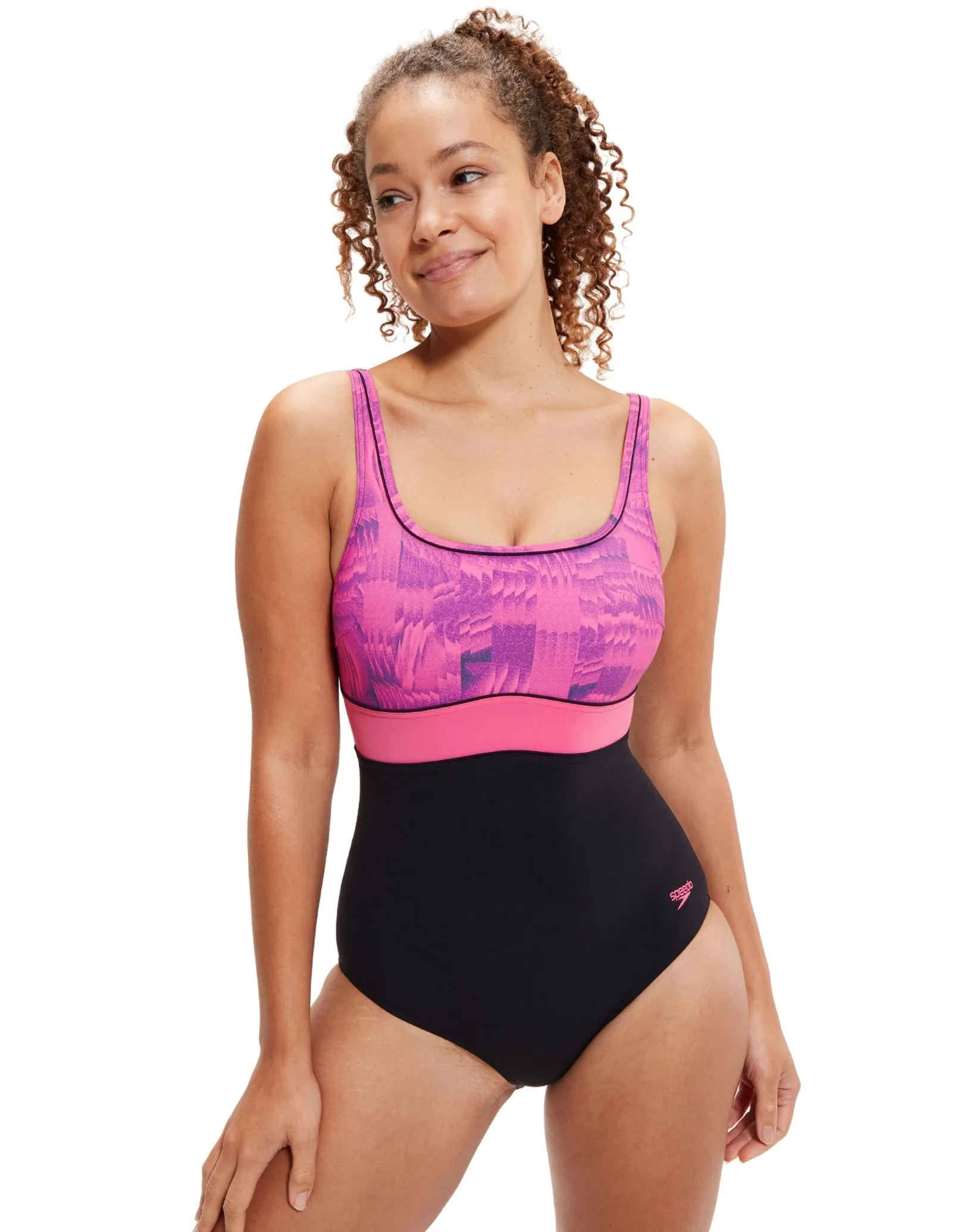 Speedo Shaping Contour Eclipse Printed Swimsuit - Black/Pink