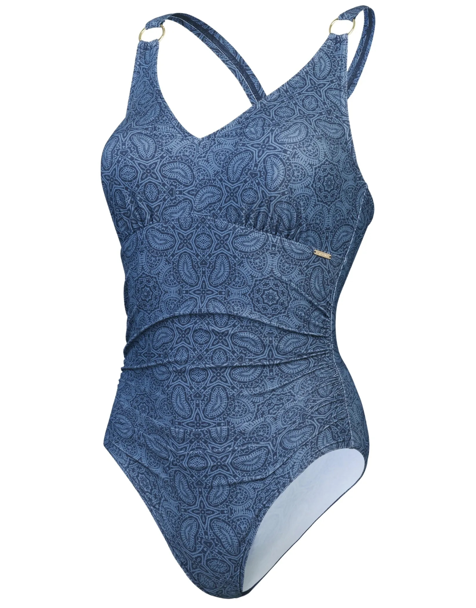 Speedo Shaping Printed V Neck Swimsuit - Washed Blue