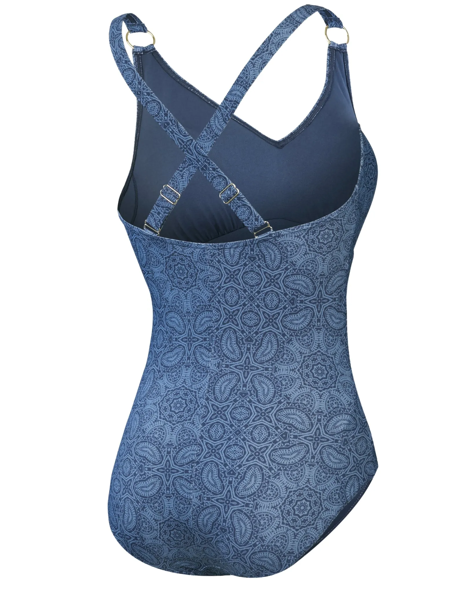 Speedo Shaping Printed V Neck Swimsuit - Washed Blue