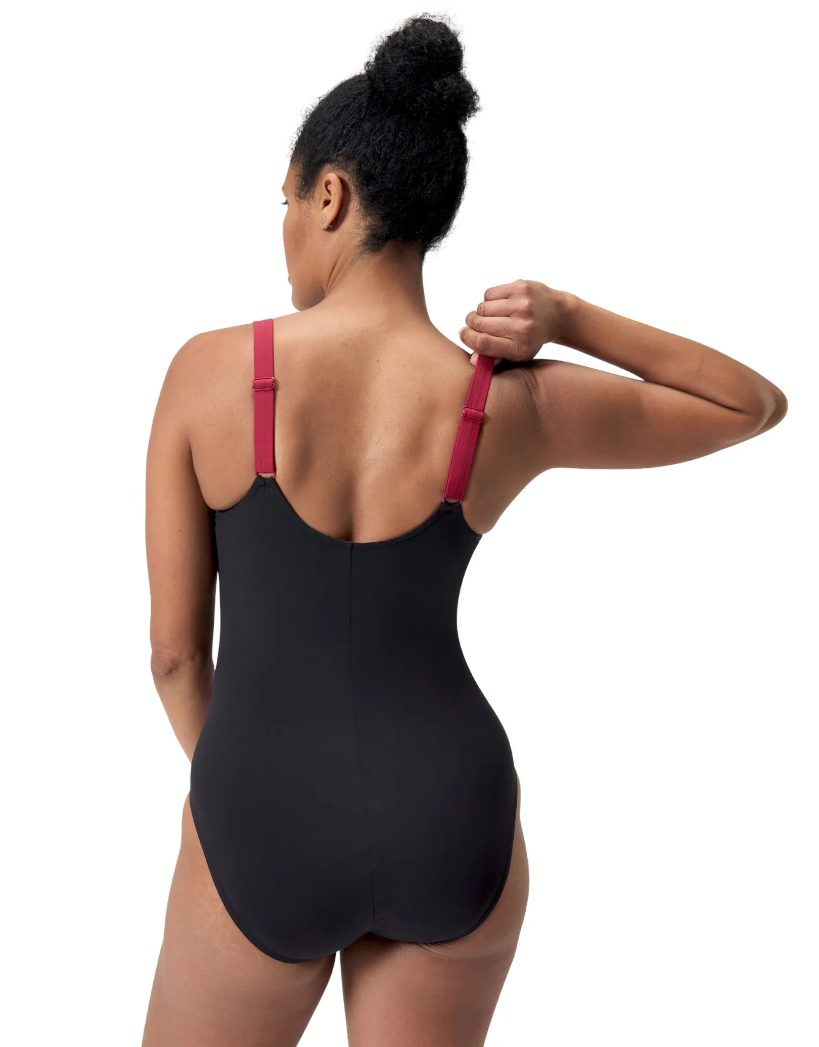 Speedo Shaping Solid Splice Swimsuit - Black/Magenta