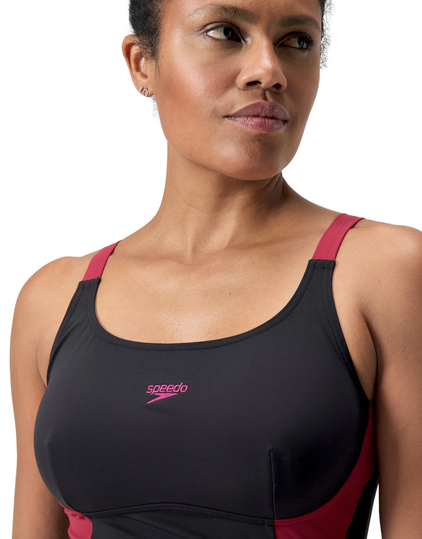 Speedo Shaping Solid Splice Swimsuit - Black/Magenta