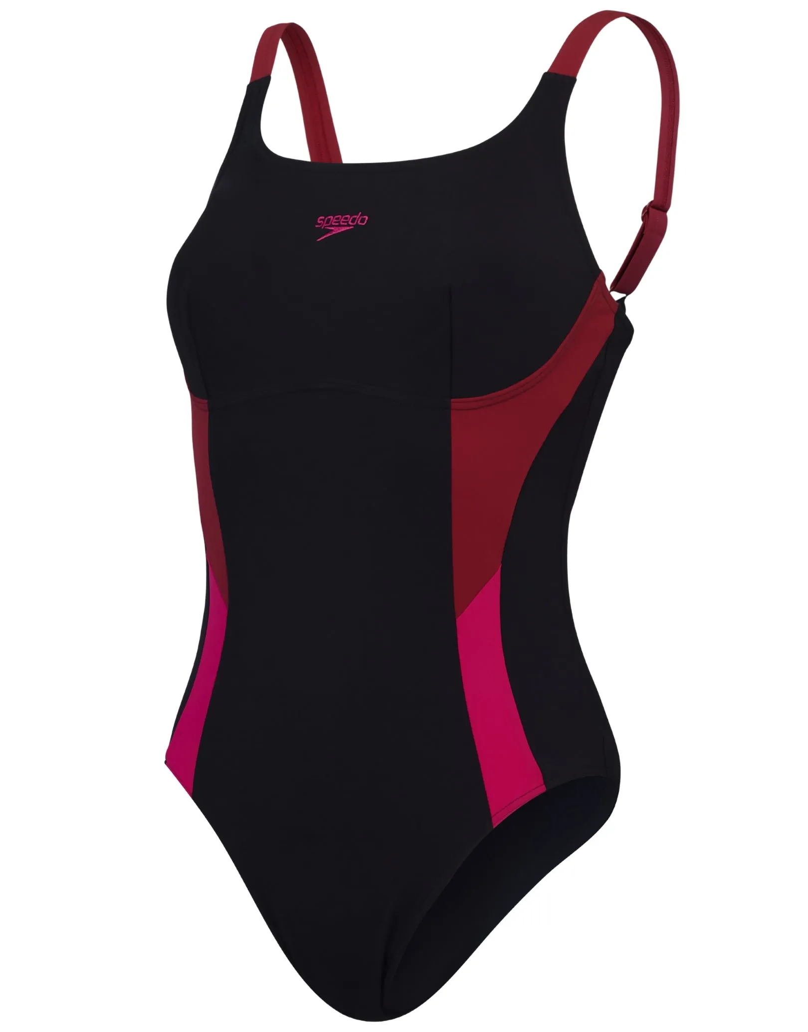 Speedo Shaping Solid Splice Swimsuit - Black/Magenta