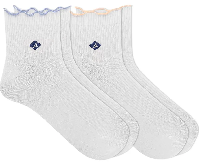 Sperry Women's Ribbed Scallop 2-Pack Ankle Sock