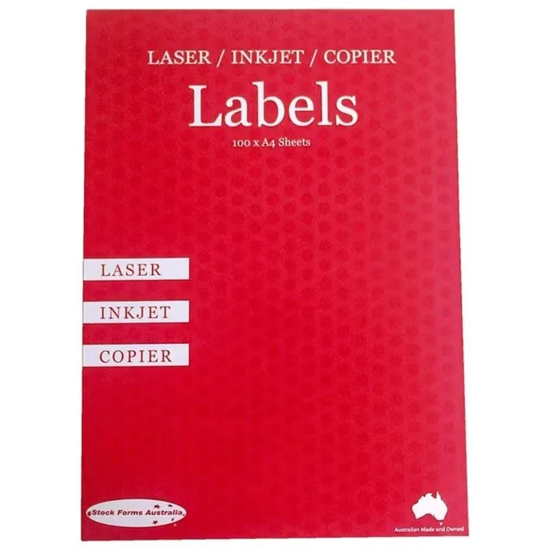 Stock Forms 2UP Inkjet Laser Labels A4 Fluoro Pink 100 Sheets