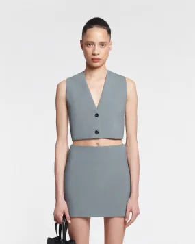 Suree - Cropped Tailored Vest - Steel Blue