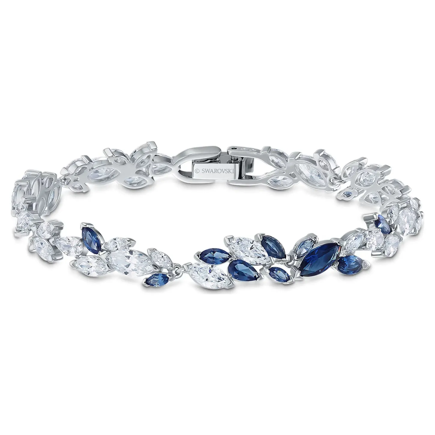 Swarovski Louison bracelet Leaf, Blue, Rhodium plated -5536548